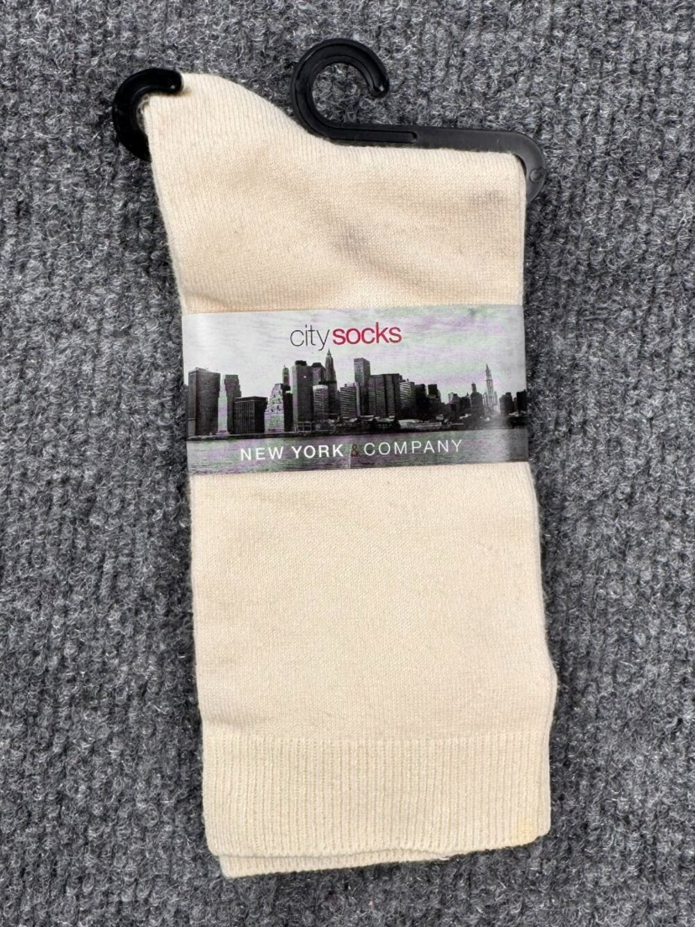 Vintage New York & Co City Socks Ivory Cream Ribbed Trouser Socks One Size